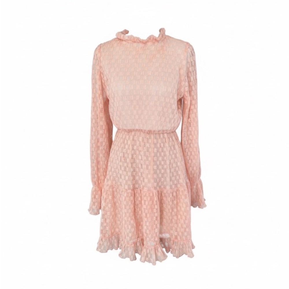 Sugarfox Lace Mini Dress Ruffle Trim Long Sleeve‎ Party Pink M NWT